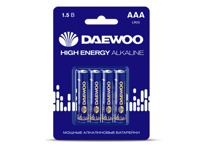 Батарейка AAA LR03 1,5V alkaline BL-4шт DAEWOO HIGH ENERGY Арт.5030381 - фото
