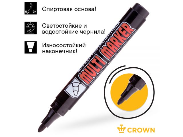 Маркер промышл. перманентный фетровый черный CROWN MULTI MARKER (толщ. линии 3.0 мм. Цвет черный) (CROWN маркеры) Арт.CPM-800black