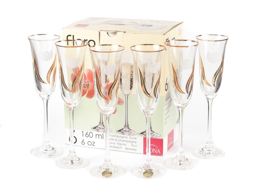 Набор бокалов для шампанского стеклянных декор. FLORA - 6 шт. 160 мл Арт.39536 - фото