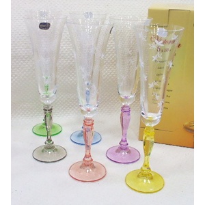 Набор бокалов для шампанского с цветными Ножками VICTORIA  -  6 шт. 180 мл Арт.50836 - фото