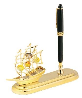 Подставка для ручки металлическая золотистая с кристаллами Swarovski 16*17 см с ручкой  Арт. 52398