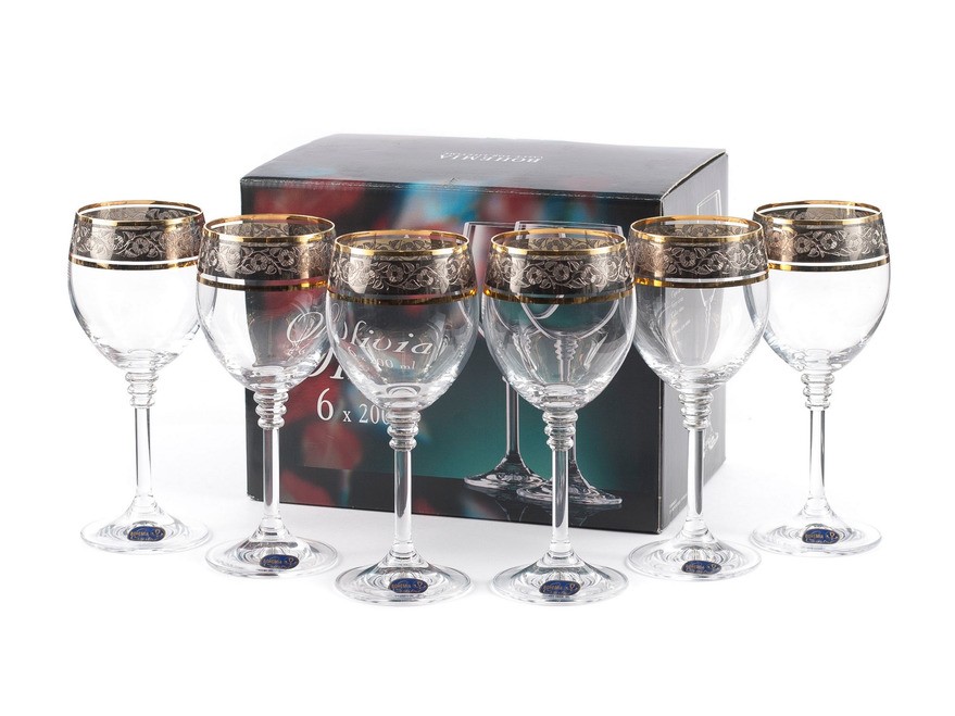 Набор бокалов для вина OLIVIA декор. 6 шт. 200мл Арт.60584 - фото