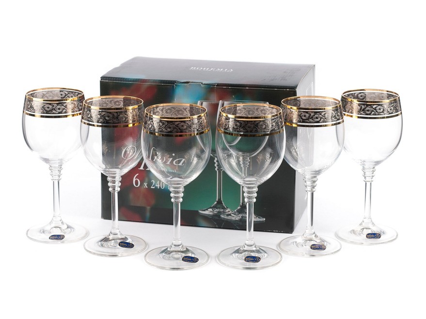 Набор бокалов для вина декор OLIVIA  -  6 шт. 240мл Арт.68501 - фото