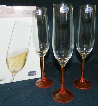 Набор бокалов для шампанского соранжевой ножкой VIOLA  -  6 шт. 190 мл Арт.68502 - фото