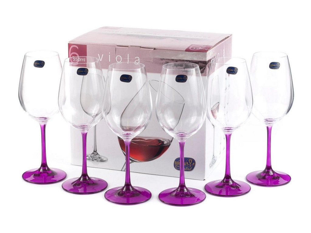Набор бокалов для вина с фиолетовой ножкой VIOLA  -  6 шт. 250 мл Арт.68512 - фото