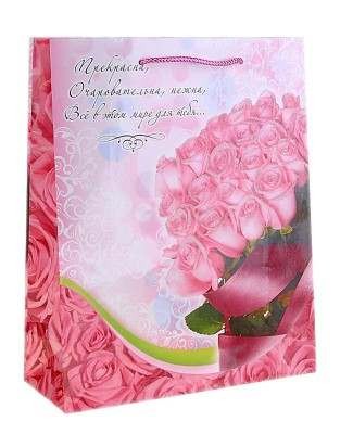 Пакет для подарков бумажный ''букет роз'' 26*32*10 см Арт.69718 - фото
