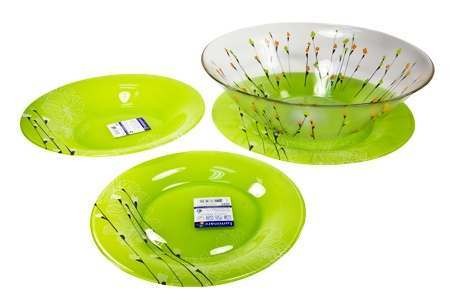Набор посуды стеклянный Luminarc ''Rhapsody green'' 19 пр.: 18 тарелок 25/21,5/19,5 см, салатник 27 см  Арт.72815 - фото