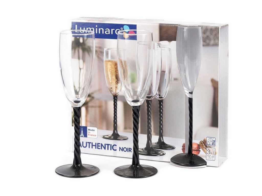 Набор бокалов для шампанского стеклянных Luminarc AUTHENTIC BLACK -  3 шт. 170 мл  Арт. 74467 - фото