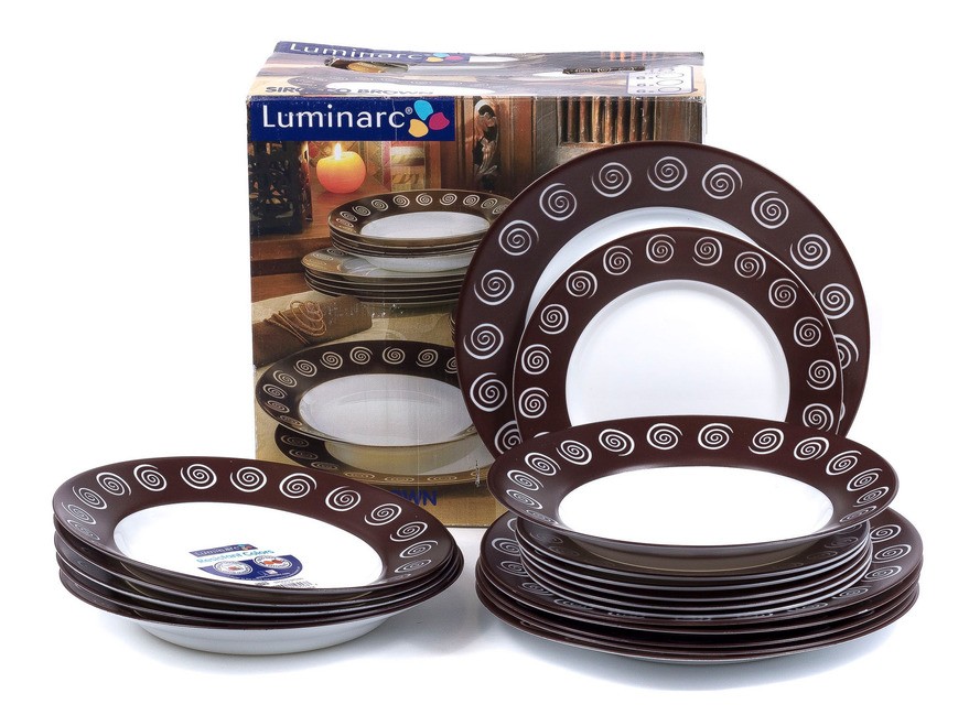 Набор тарелок стеклокерамических Luminarc ''Sirocco Brown'' 18 шт. 19/22/24 см  Арт. 74490