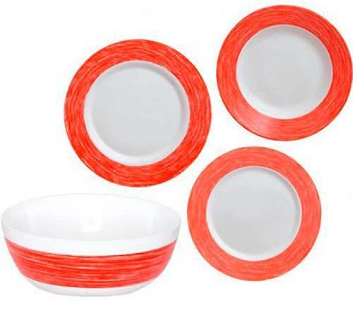 Набор посуды стеклокерамический Luminarc ''Color Days Red'' 19 пр.: 18 тарелок 19/22/24 см, салатник 21 см Арт.74513 - фото