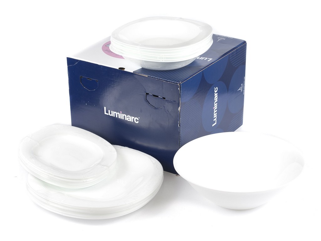 Набор посуды стеклокерамической Luminarc ''Carine White'' 19 пр.: 18 тарелок 19/21/26 см, Салатник 27 см  Арт. 76011