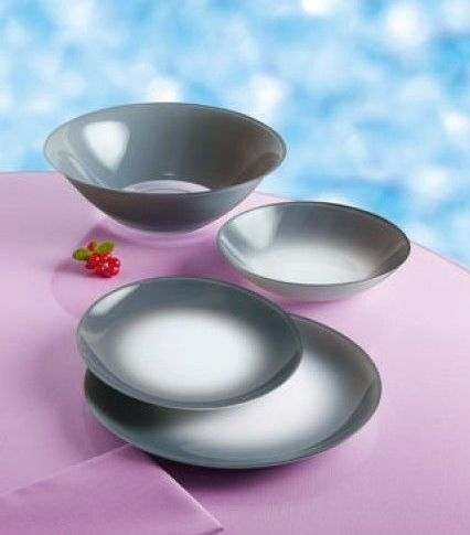 Набор посуды стеклянный Luminarc ''Winter Fizz Grey'' 19 пр.: 18 тарелок 20,5/20/25 см, Салатник 27 см  Арт. 76313 - фото