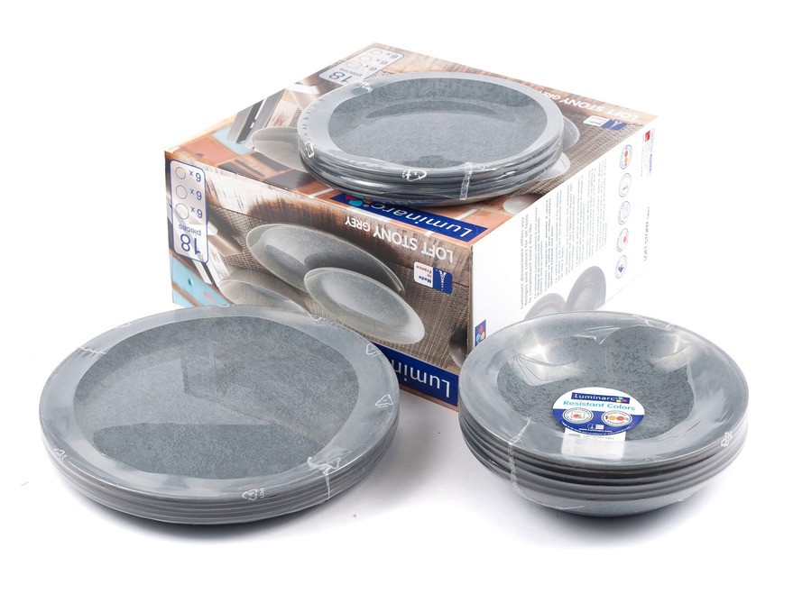 Набор тарелок стеклянных Luminarc ''Stony Grey'' 18 шт. 20,5/20/26 см  Арт. 76316