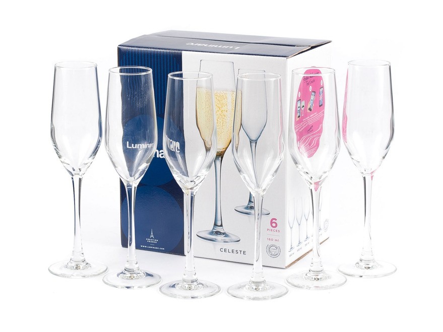 Набор бокалов для шампанского стеклянных CELESTE - 6 шт. 160 мл  Арт. 80904