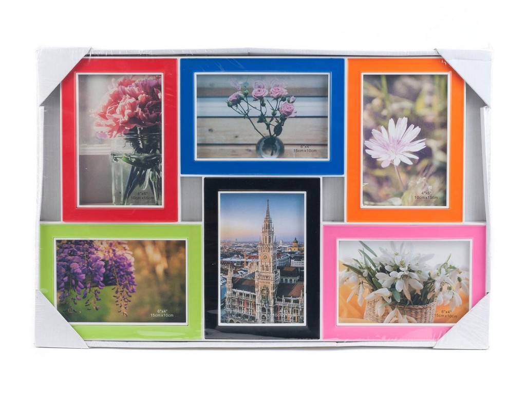 Рамка для фото пластмассовая на 6 фото ''Цветные уголки'' 30*47 см  Арт.81735 - фото