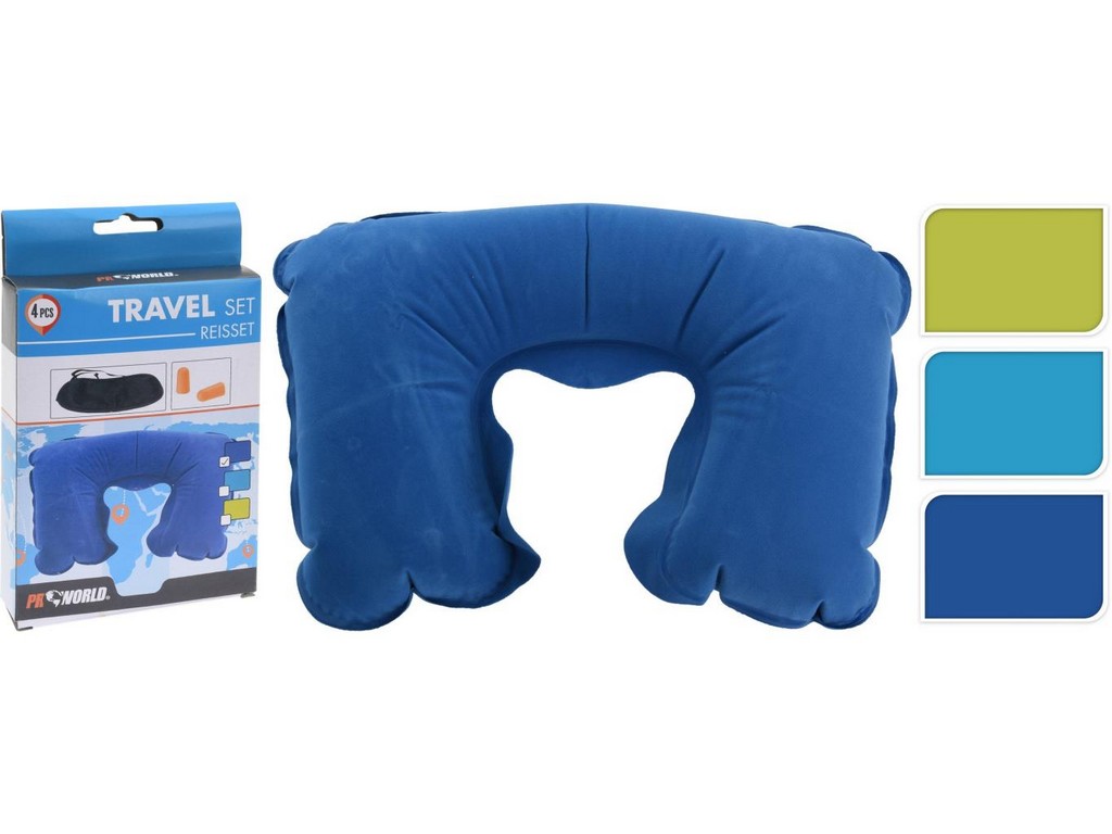 Набор для путешествий пластмассовый 3 пр.: беруши, маска для сна, подушка надувная под шею  Арт.83080