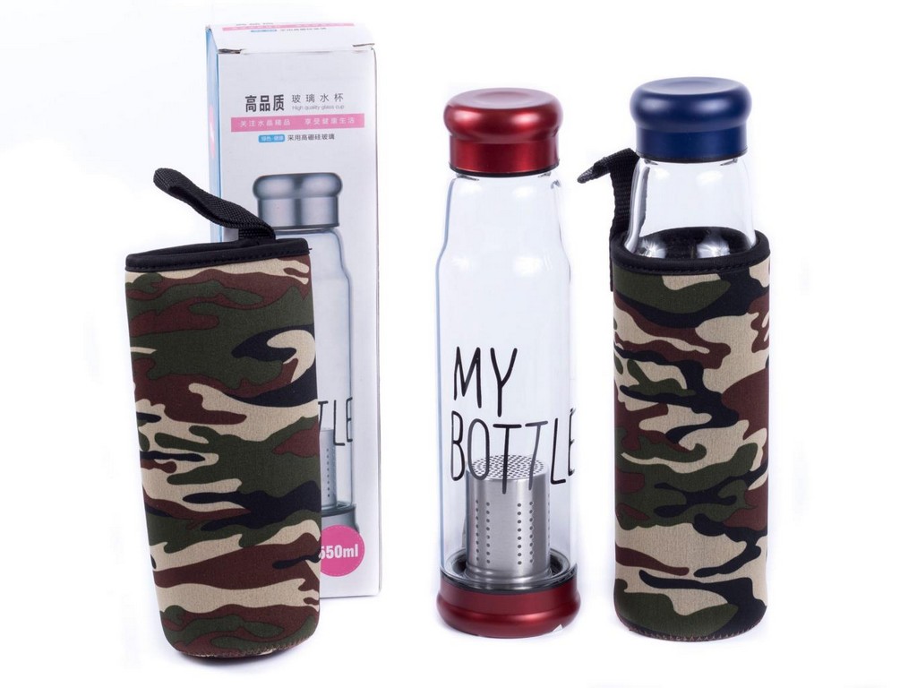 Бутылка стеклянная для питья ''my bottle'' 550 мл с заварником и чехлом Арт.84045 - фото