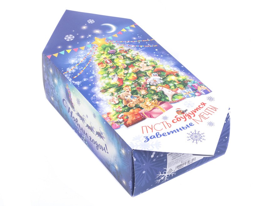 Коробка для новогоднего подарка картонная в виде конфеты ''пусть сбудуться заветные мечты'' 14*22*8 см (арт. 25202302, код 356753) Арт.85726 - фото