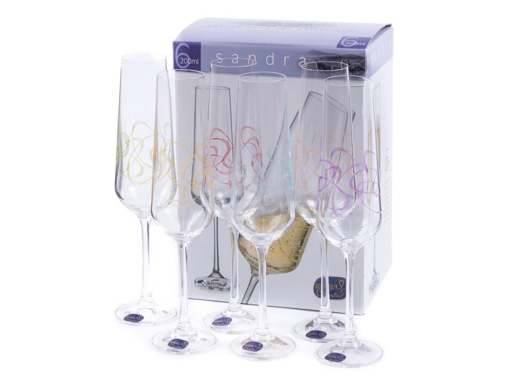 Набор бокалов для шампанского стеклянных декор. ''Sandra'' 6 шт. 200 мл Арт.85838