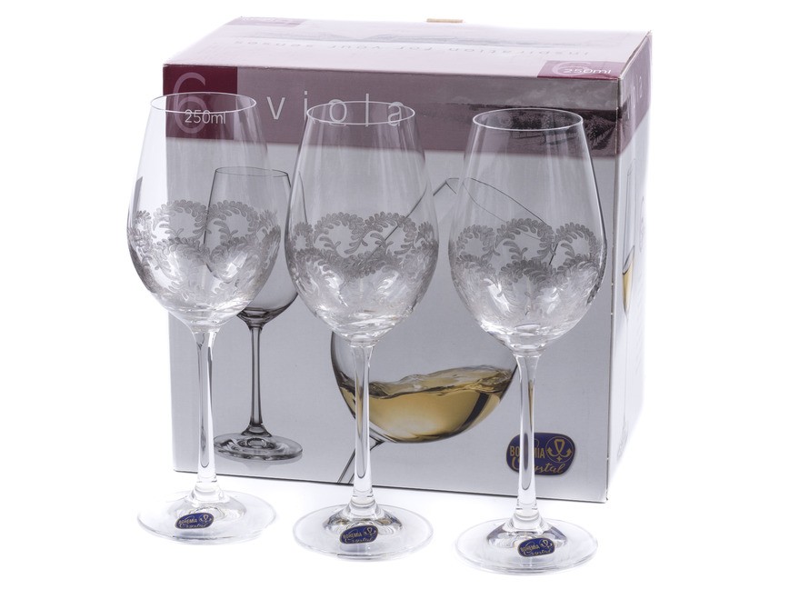Набор бокалов для вина стеклянных декор. ''Viola'' 6 шт. 250 мл  Арт.85844 - фото