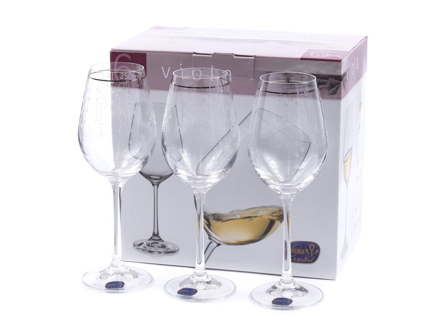 Набор бокалов для вина стеклянных декор. ''Viola'' 6 шт. 250 мл  Арт.85845