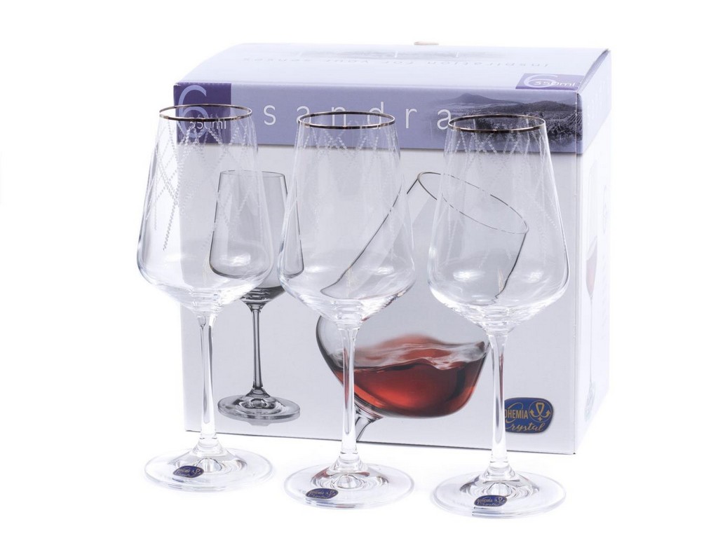 Набор бокалов для вина стеклянных декор. ''Sandra'' 6 шт. 350 мл Арт.85849 - фото