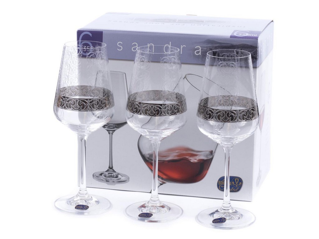 Набор бокалов для вина стеклянных декор. ''Sandra'' 6 шт. 350 мл  Арт.85851 - фото