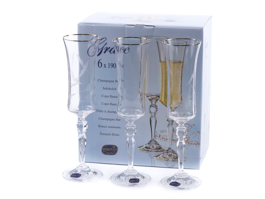 Набор бокалов для шампанского стеклянных декор. ''Grace'' 6 шт. 190 мл  Арт.85863