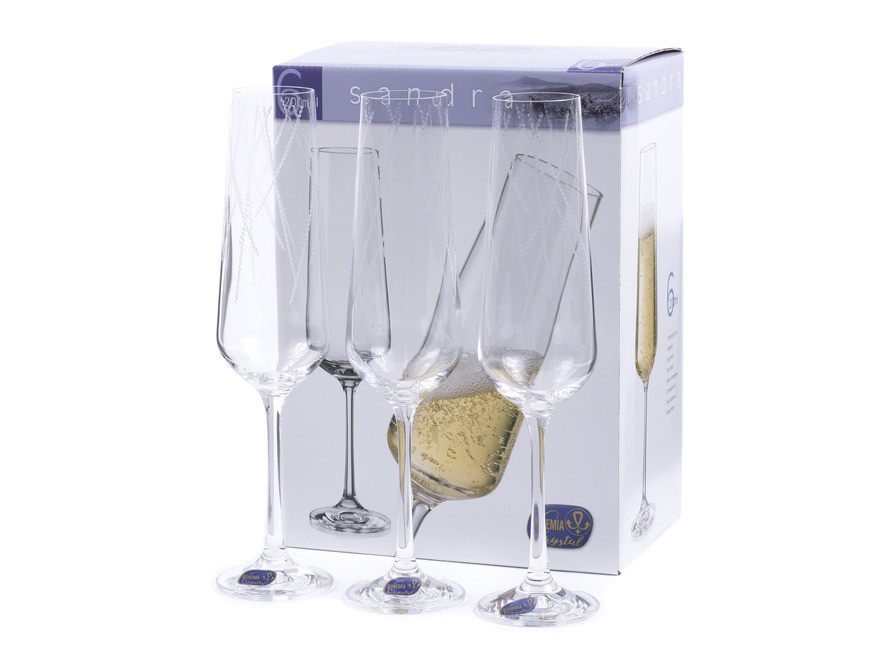 Набор бокалов для шампанского стеклянных декор. ''Sandra'' 6 шт. 200 мл  Арт.85864 - фото