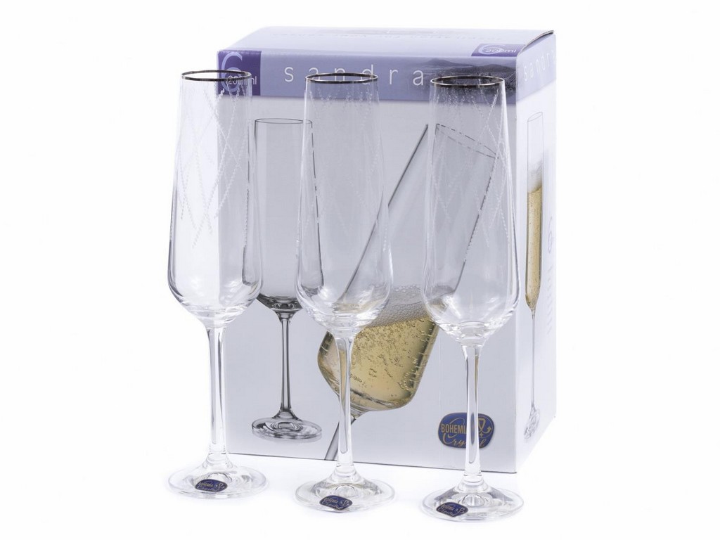 Набор бокалов для шампанского стеклянных декор. ''Sandra'' 6 шт. 200 мл Арт.85866