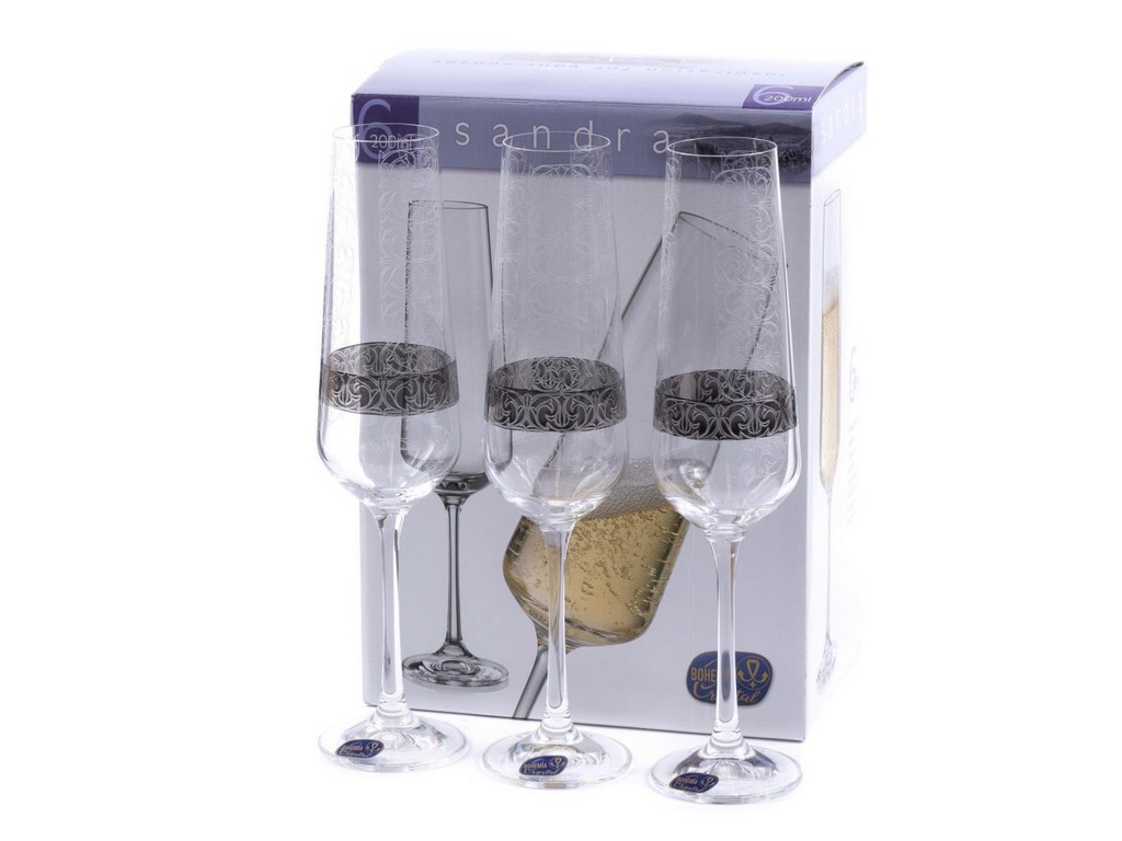 Набор бокалов для шампанского стеклянных декор. ''Sandra'' 6 шт. 200 мл Арт.85867 - фото