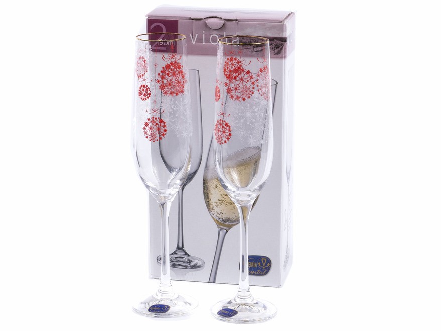 Набор бокалов для шампанского стеклянных декор. ''Viola'' 2 шт. 190 мл  Арт.87411