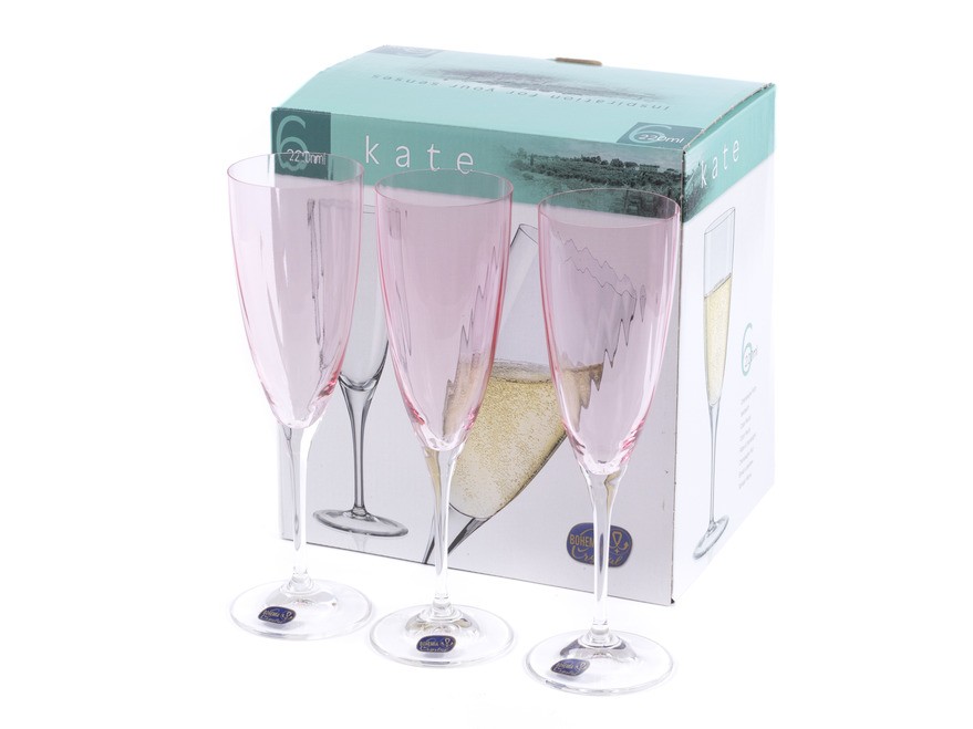Набор бокалов для шампанского стеклянных декор. ''Kate'' 6 шт. 220 мл  Арт.87416