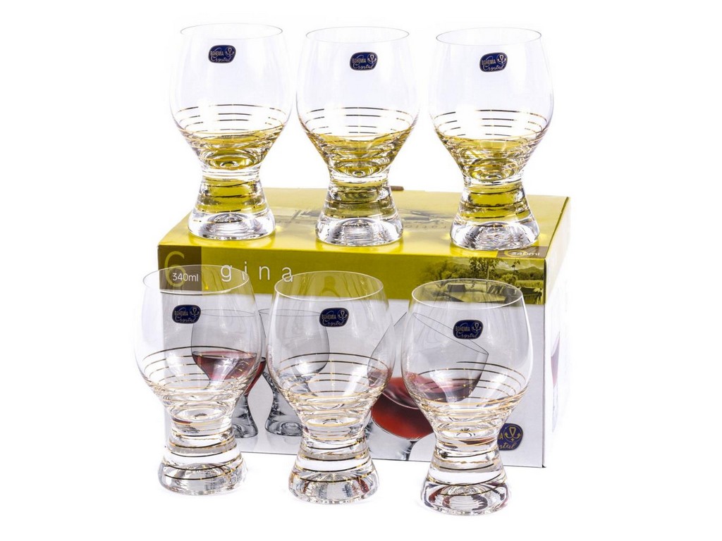 Набор бокалов для вина стеклянных декор. ''Gina'' 6 шт. 340 мл Арт.87426 - фото