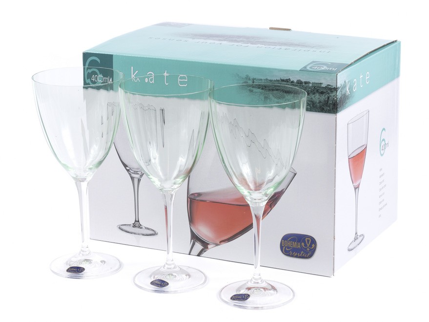 Набор бокалов для вина стеклянных декор. ''Kate'' 6 шт. 400 мл  Арт.87431 - фото