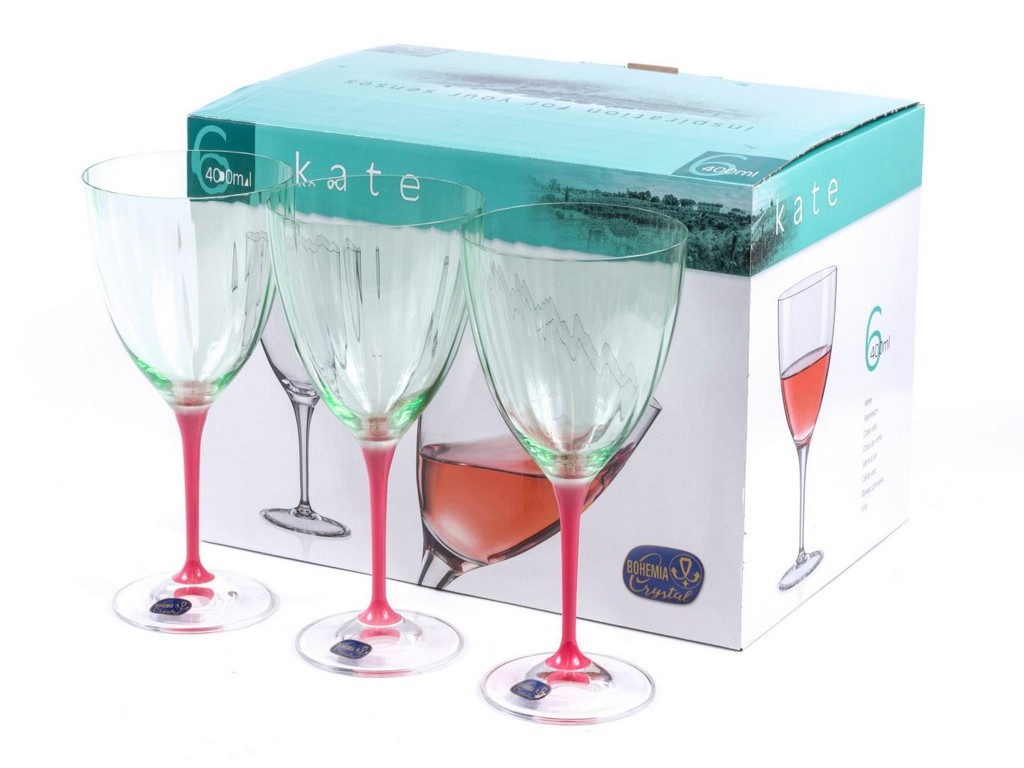 Набор бокалов для вина стеклянных декор. ''Kate'' 6 шт. 400 мл  Арт.87433 - фото