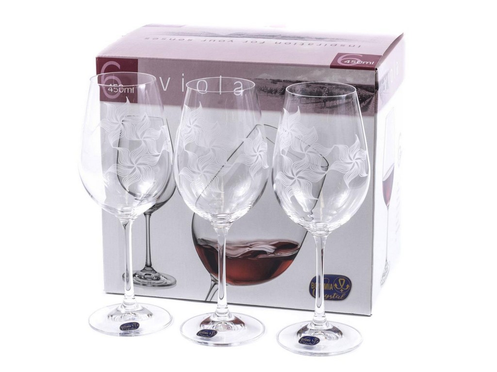 Набор бокалов для вина стеклянных декор. ''Viola'' 6 шт. 450 мл  Арт.87434 - фото