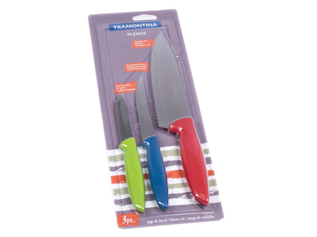 Набор ножей металлических ''plenus'' 3 шт. 32/20, 28/15, 18,5/8 см с пластмассовыми ручками (арт. 23498920) Арт.88904 - фото