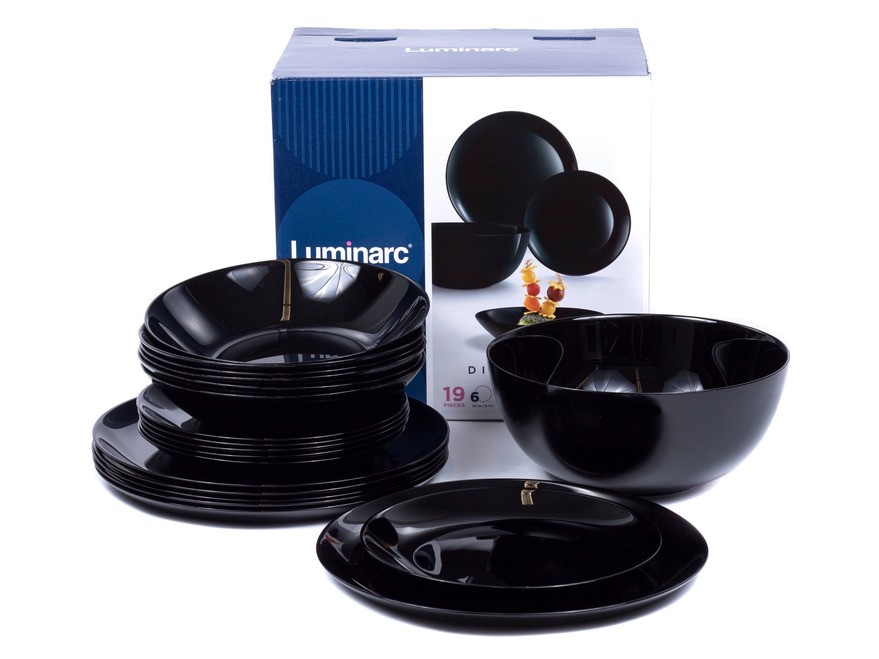 Набор посуды стеклокерамический ''diwali black'' 19 пр.: 18 тарелок 19/20/25 см, салатник 21 см  Арт.89039