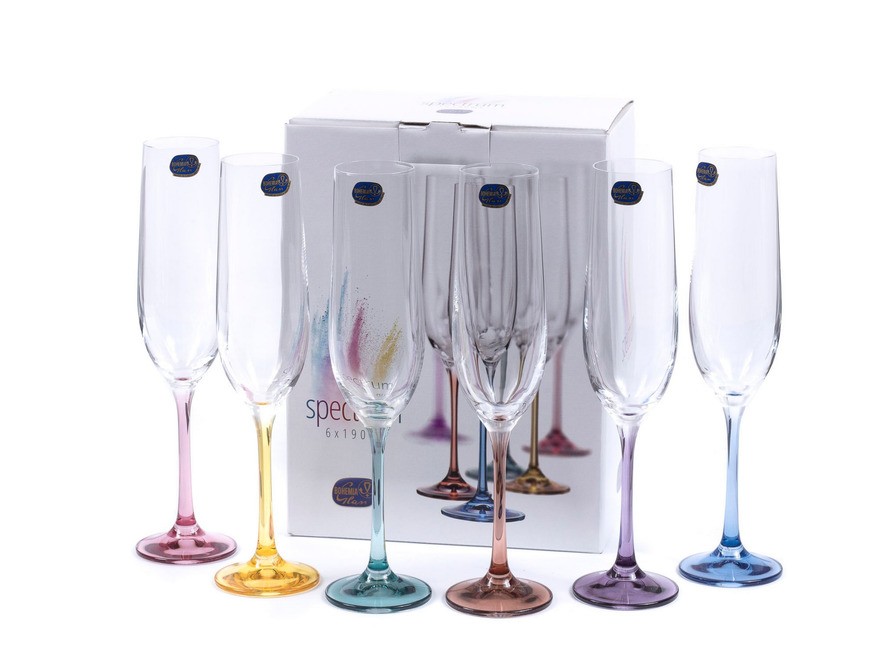 Набор бокалов для шампанского стеклянных декор. ''Spectrum'' 6 шт. 190 мл   Арт.89094
