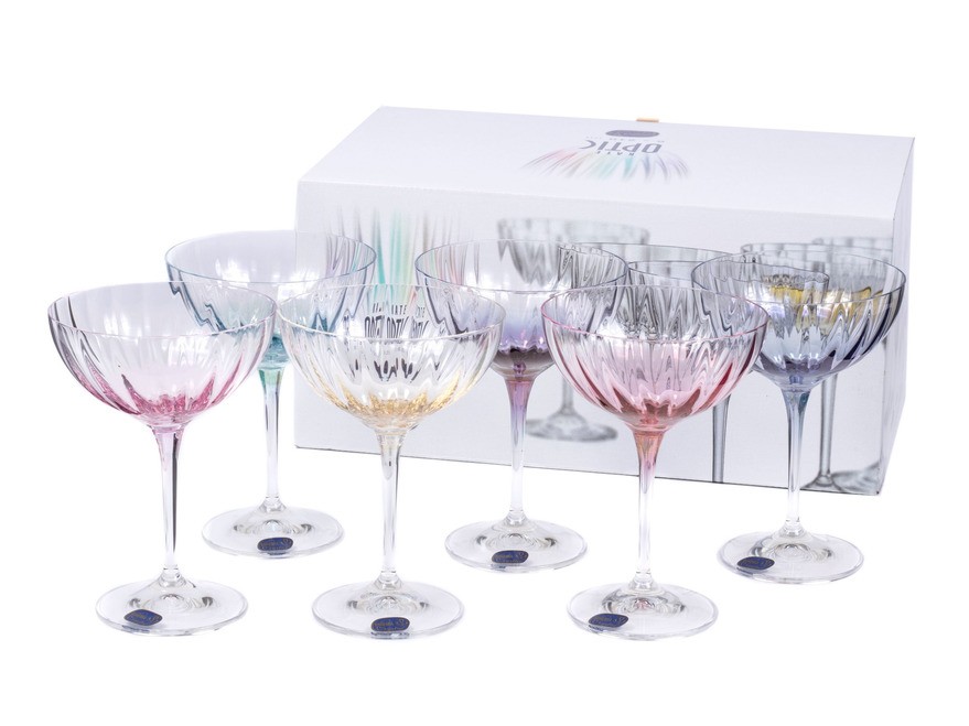 Набор бокалов для шампанского стеклянных декор. ''Kate optic'' 6 шт. 210 мл   Арт.89864 - фото