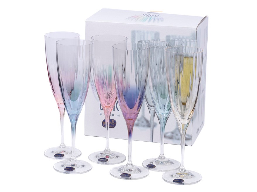 Набор бокалов для шампанского стеклянных декор. ''Kate optic'' 6 шт. 220 мл Арт.89865 - фото
