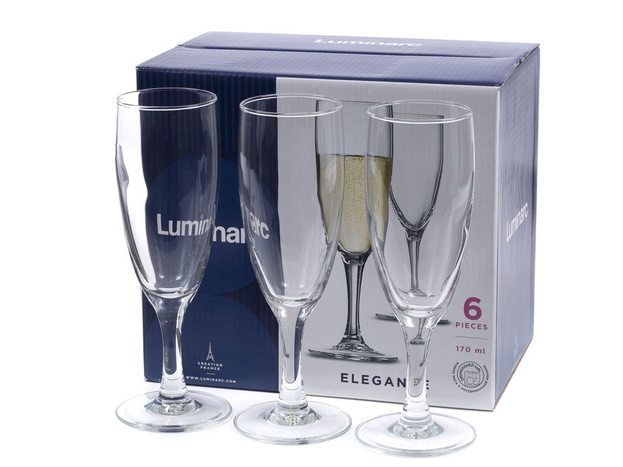 Набор бокалов для шампанского стеклянных ''elegance'' 6 шт. 170 мл (арт. P2505, код 031986) Арт.89928