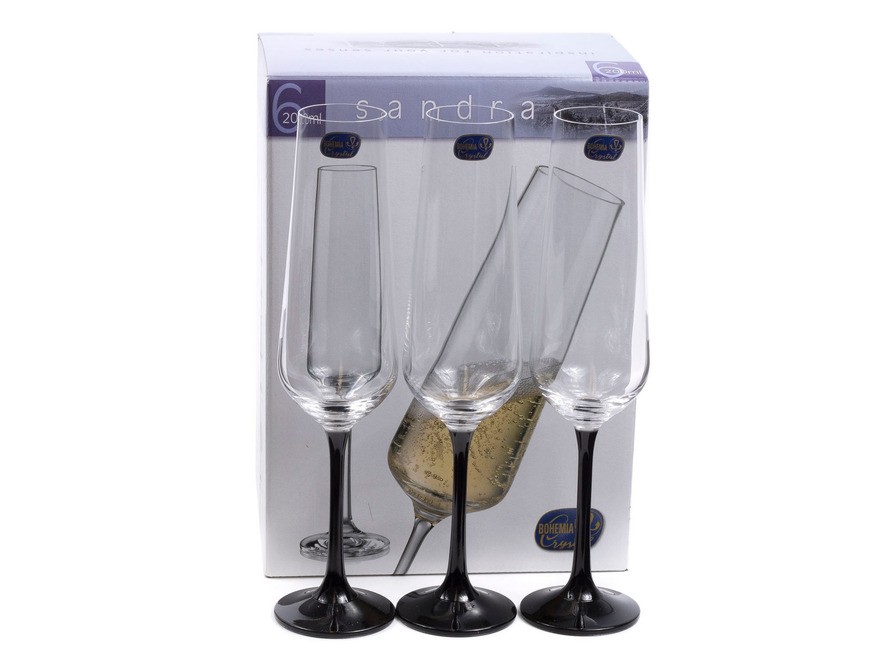 Набор бокалов для шампанского стеклянных декор. ''Sandra'' 6 шт. 200 мл (арт. 40728/d4656/200) Арт.90457 - фото