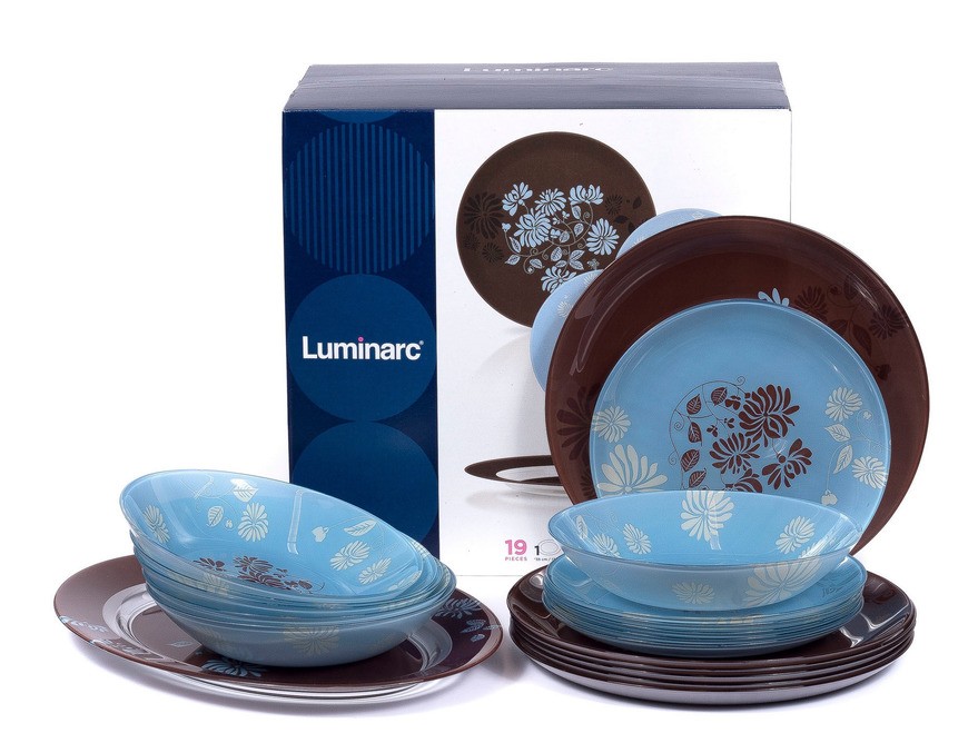 Набор посуды стеклянный ''tamako brown'' 19 пр.: 18 тарелок 20,5/20/26 см, блюдо 35 см (арт. N9715, код 198573) Арт.90653