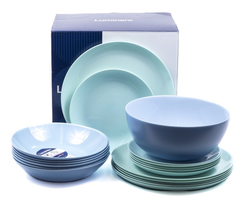 Набор посуды стеклокерамической ''diwali turquoise/blue'' 19 пр.: 18 тарелок 19/20/25 см, салатник 21 см (арт. P4359, код 200610) Арт.91591 - фото