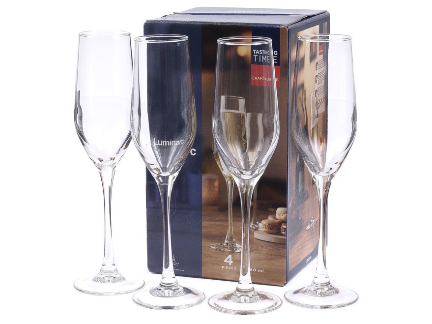 Набор бокалов для шампанского стеклянных ''время дегустаций. Шампань'' 4 шт. 160 мл (арт. P6818, код 035847) Арт.91683 - фото