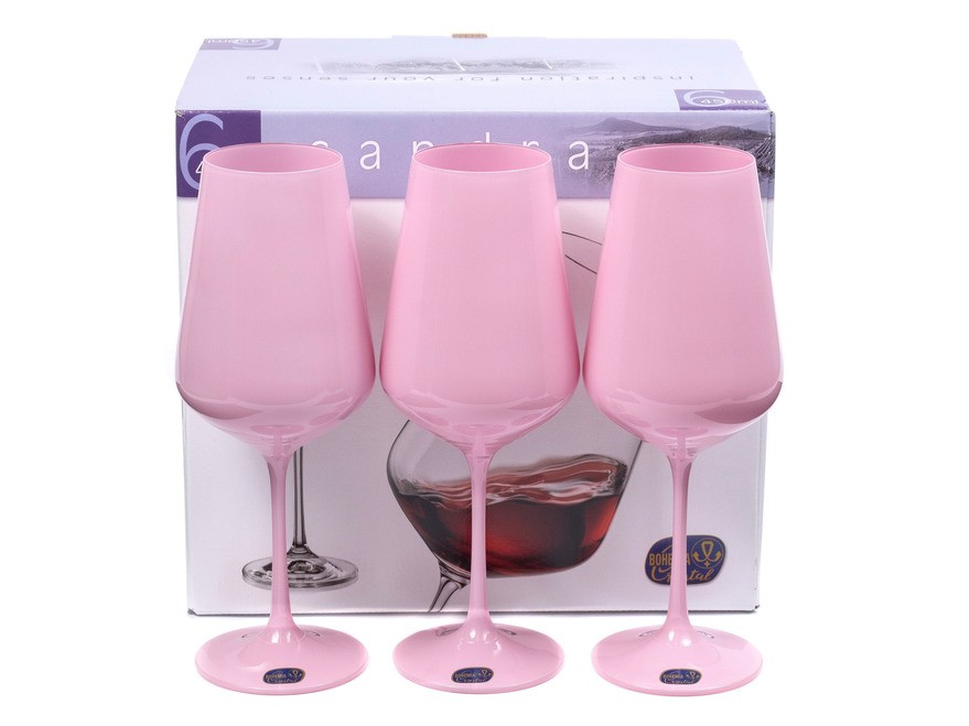 Набор бокалов для вина стеклянных декор. ''Sandra pink'' 6 шт. 450 мл (арт. 40728/d5123/450) Арт.93033 - фото