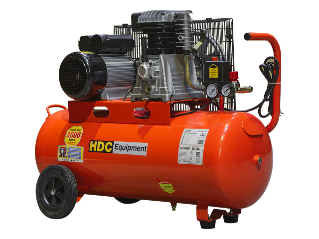 Компрессор HDC HD-A071 (396 л/мин, 10 атм, ременной, масляный, ресив. 70 л, 220 В, 2.20 кВт) Арт.HD-A071