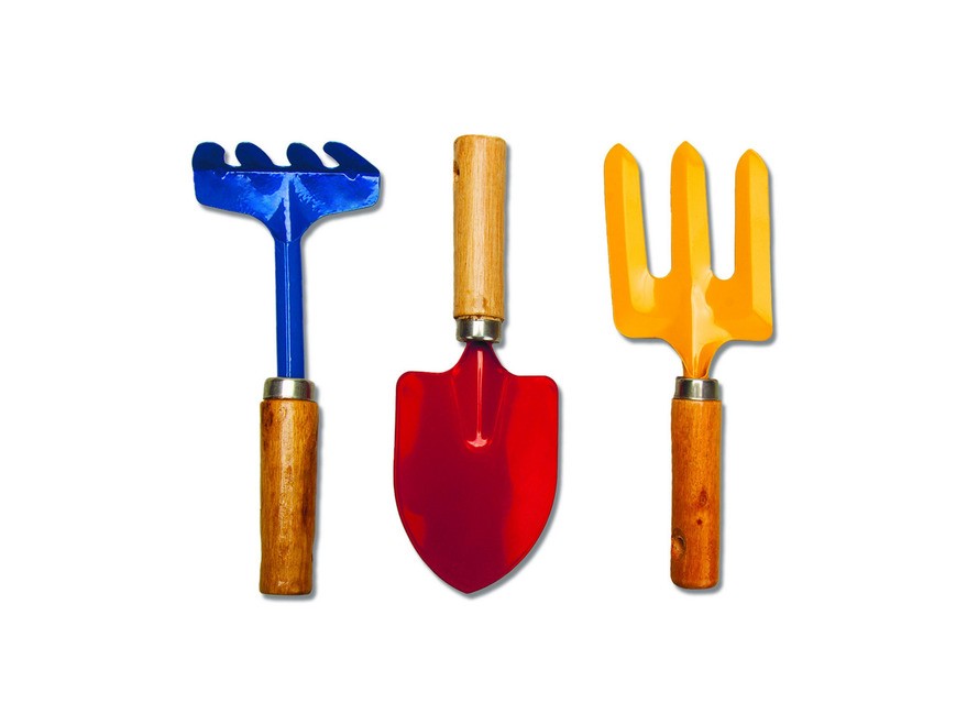 Набор инструментов для сада/огорода металлических с деревянными ручками 3 пр. 20 см: лопатка, грабли, рыхлитель (арт. 27427566, код 209293) Арт.93550